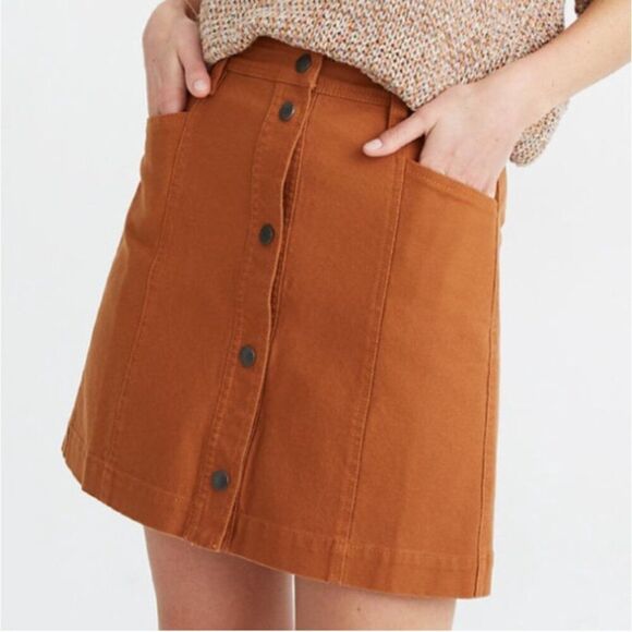 Madewell Tan A-line Mini Skirt Heavy Cotton Snap Button Boho Coastal Preppy New - Picture 1 of 13